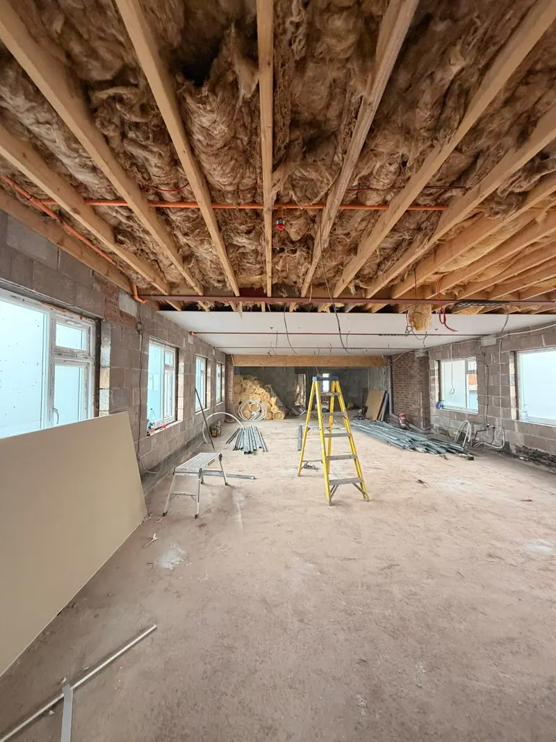 The main hall at 56 Neville Street during refurbishment